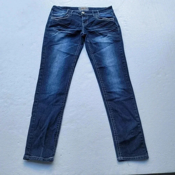 Apollo Jeans Embroidered Rhinestones Stretch Dark Wash Straight Women’s w 32 - Picture 1 of 9
